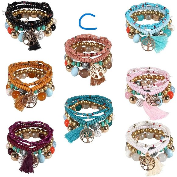 Groups of 8 Bohemian Bracelets for Women Stretch Multilayer Colorful Be… - Picture 3 of 10